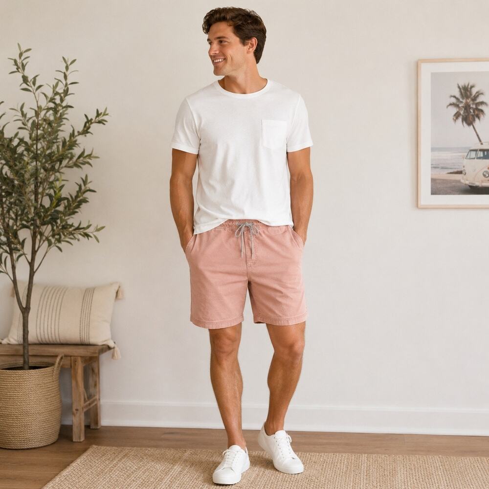 Michael Brandon Essentials Mens Medium Pink Drawstring Stretch Casual Shorts